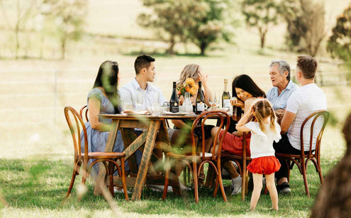 family having a dinner party outside