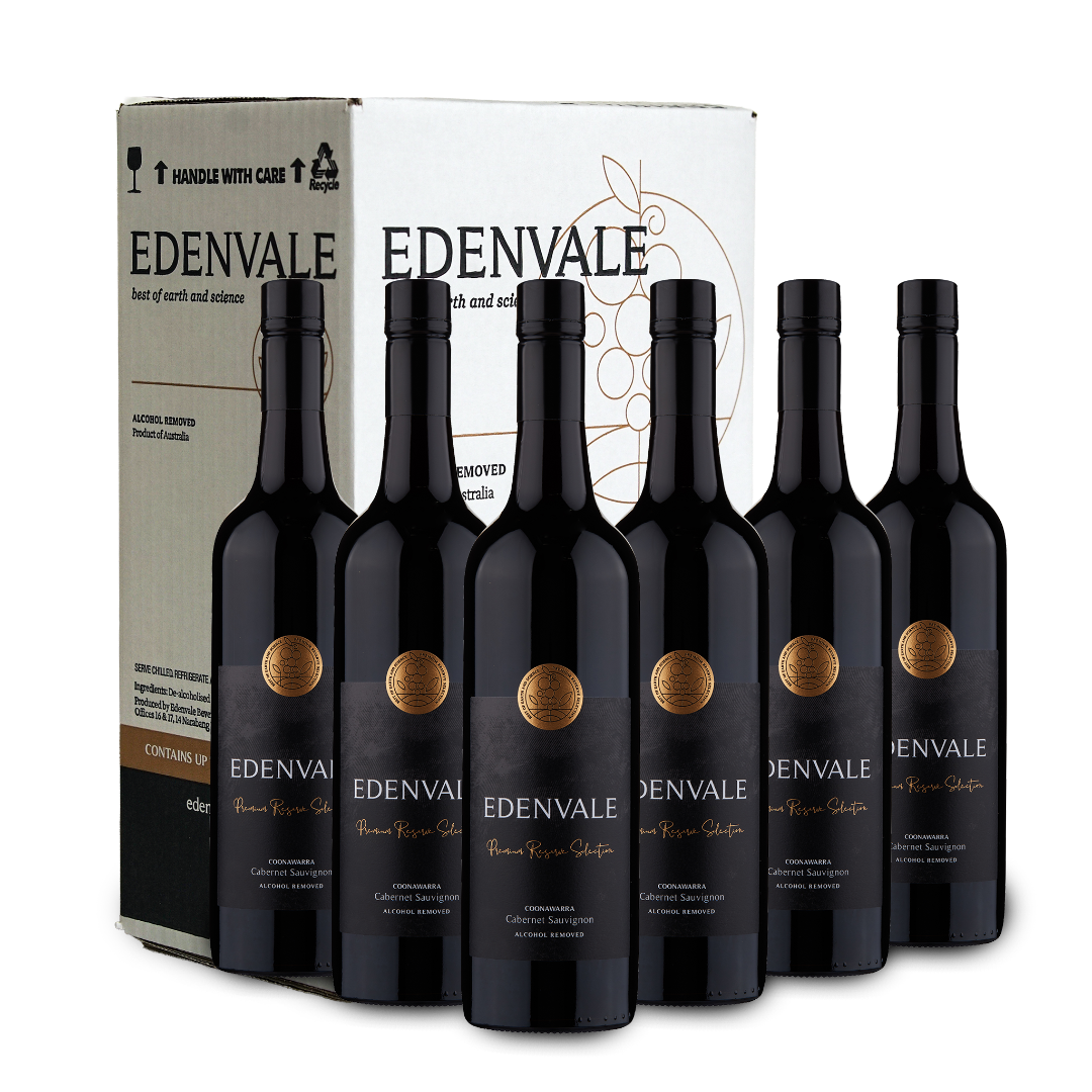 Six bottles of Edenvale Coonwarra Cab Sav with carton in the background