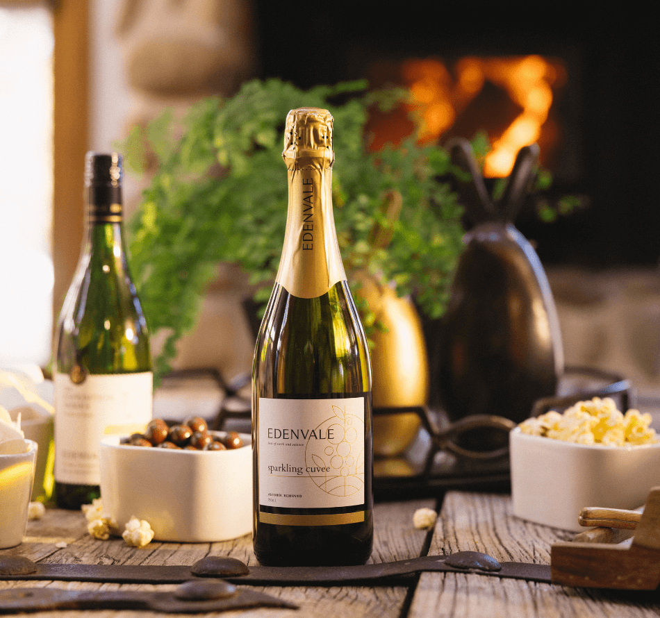 non-alcoholic white wine and food platter
