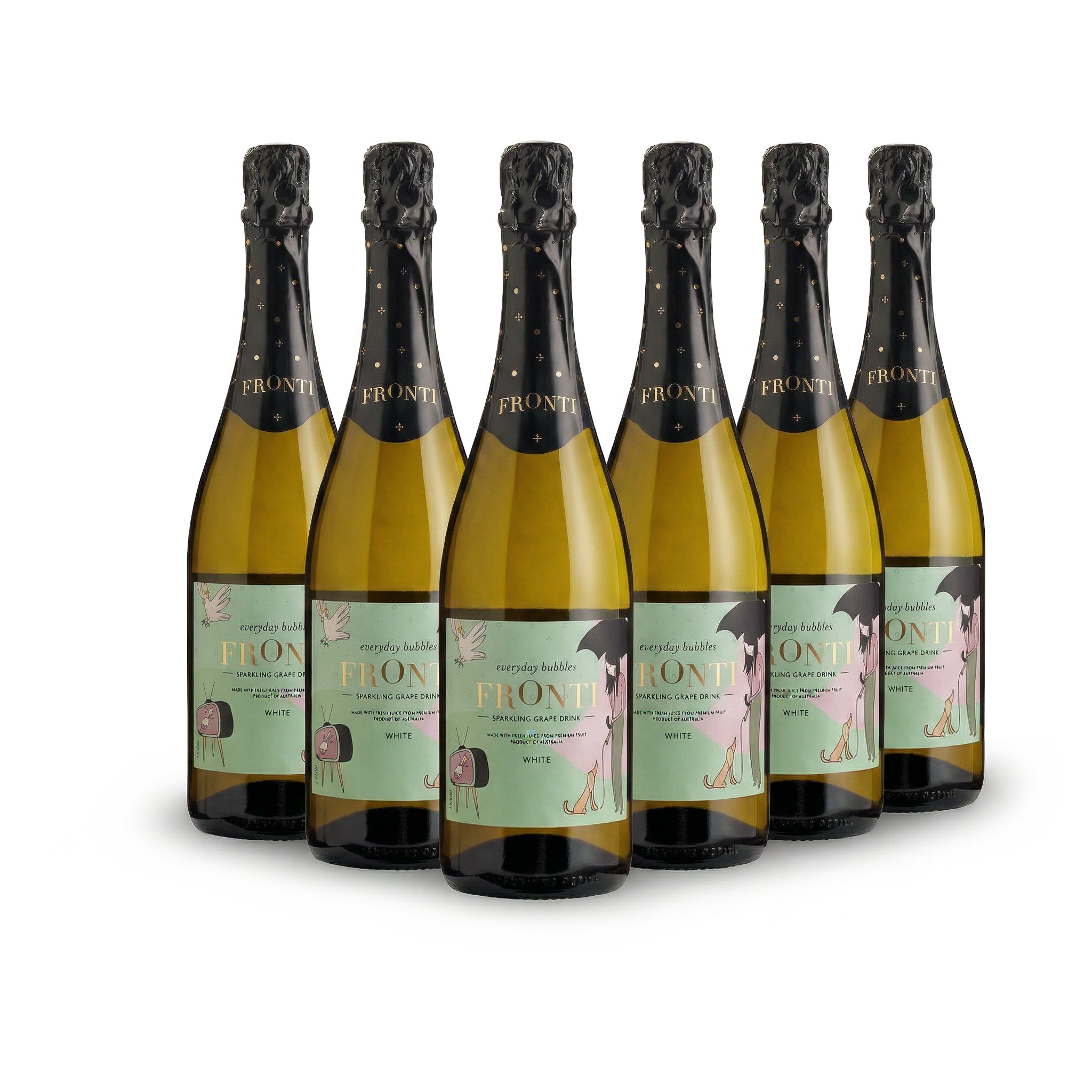 Fronti White sparkling grape drink 6-pack — non-alcoholic everyday bubbles bulk buy